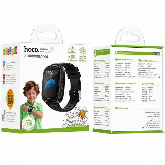 Hoco Y106 Kids Smartwatch 4G 730mAh 1.83” LCD GPS Κάμερα με Δυνατότητα Κλήσεων και Μηνυμάτων IPX7 Μαύρο