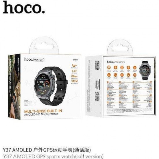 HOCO Y37, SMART WATCH, SPORT, AMOLED, GPS, ΜΑΥΡΟ