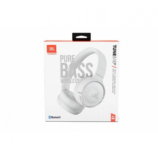 JBL Tune 510ΒΤ, On-Ear Bluetooth Headphones w Earcup control (White)