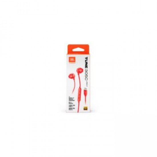 JBL Tune 305C, Ear-Buds Headphones, USB-C, Hi-Res, (Red)