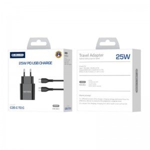 JELLICO Wall charger - C35 25W PD USB-C + USB-C to USB-C cable black JELLICO Wall charger - C35 25W PD USB-C + USB-C to USB-C cable black