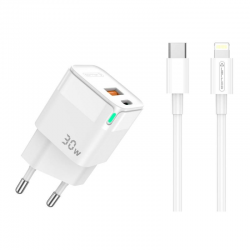 JELLICO Wall Charger - C44 30W PD USB-C + USB3.0 + USB-C to Lightning Cable Set White