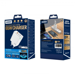JELLICO Wall charger - C79 GaN 65W PD 2 x USB-C + USB3.0 + PD USB-C to lightning cable set white