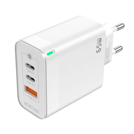 JELLICO Wall charger - C79 GaN 65W PD 2 x USB-C + USB3.0 + PD USB-C to lightning cable set white
