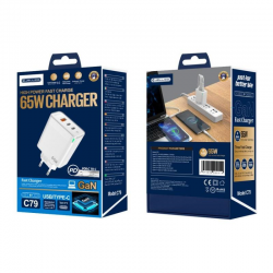 JELLICO Wall Charger - C79 GaN 65W PD 2 x USB-C + USB3.0 + PD USB-C to USB-C Cable Set White