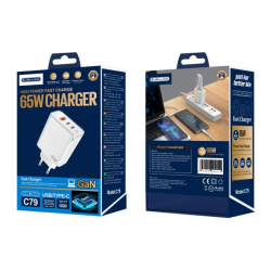 JELLICO Wall charger - C79 GaN 65W PD 2 x USB-C + USB3.0 white