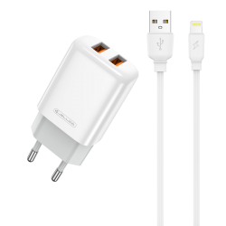 JELLICO wall charger EU02 2.4A 12W 2xUSB + cable Lightning White