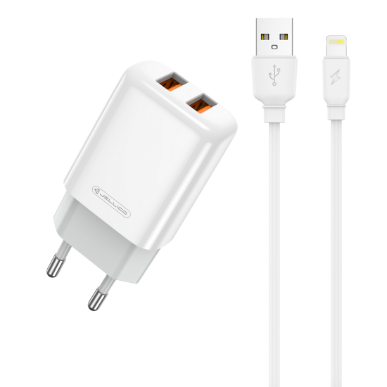 JELLICO wall charger EU02 2.4A 12W 2xUSB + cable Lightning White