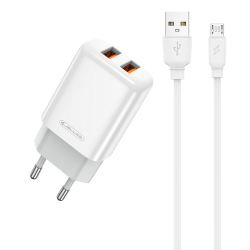 JELLICO wall charger EU02 2.4A 12W 2xUSB + cable Micro White