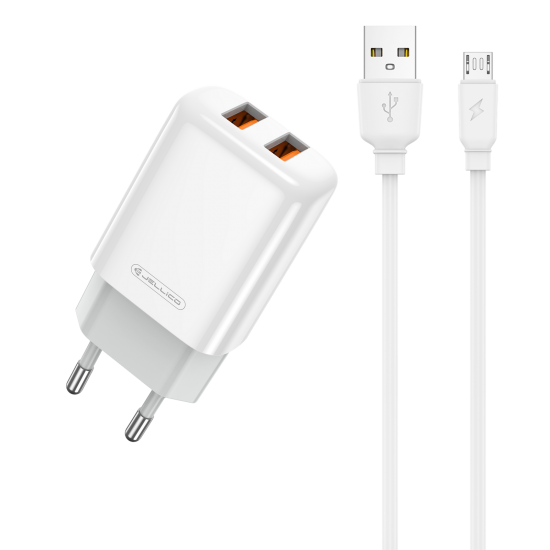 JELLICO wall charger EU02 2.4A 12W 2xUSB + cable Micro White