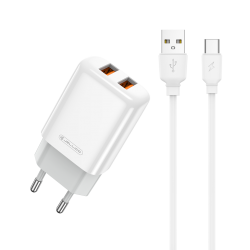 JELLICO wall charger EU02 2.4A 12W 2xUSB + cable USB-C White