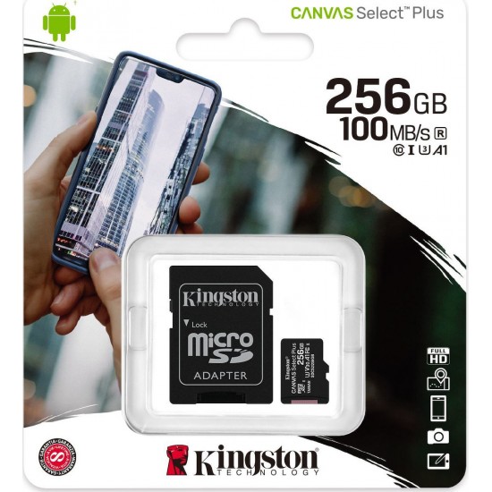 KINGSTON CANVAS SELECT PLUS MICROSDHC 256GB U1 V10 A1 WITH ADAPTOR