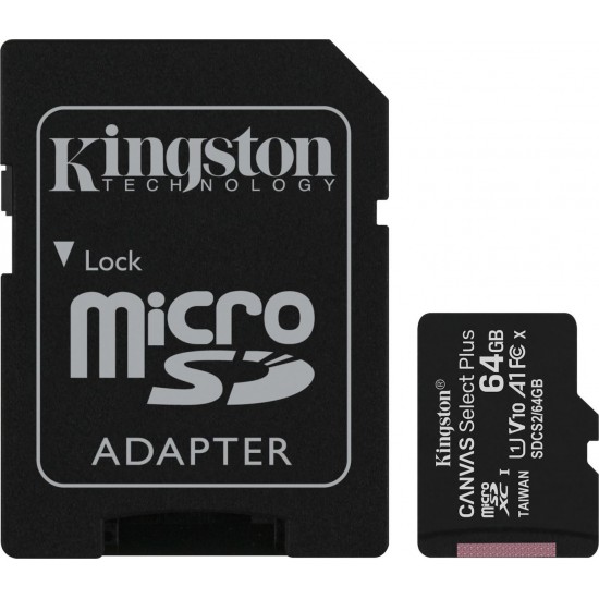 KINGSTON CANVAS SELECT PLUS MICRO SDXC 64GB U1 V10 A1 WITH ADAPTOR