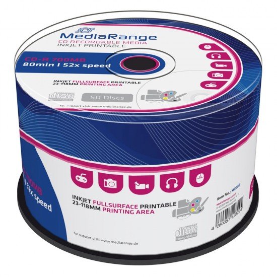 MediaRange CD-R 80' 700MB 52x Cake Box x 50 Inkjet fullsurface printable (MR208)