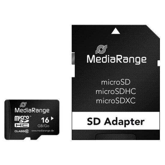 MediaRange Micro SDHC Class 10 With SD Adaptor 16 GB (High Capacity) (MR958)