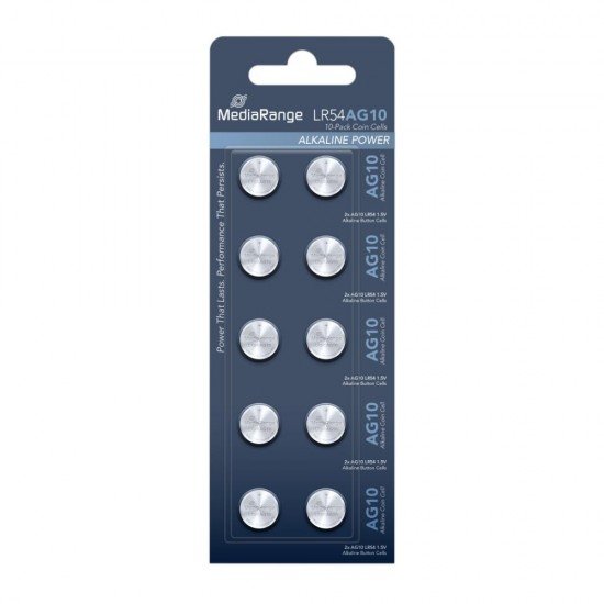 MediaRange Premium Alkaline Coin Cells AG10|LR54|1.5V Pack 10 (MRBAT112)