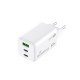 MediaRange 65W GaN Fast Charging Adapter (EU-Plug), 2x USB-C and 1x USB-A, USB-C® Power Delivery and Quick Charge enabled, White (MRMA116-2)