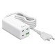 MediaRange 100W GaN Fast Charging Station, 1.5m Cable (EU-Plug), 3x USB-C and 1x USB-A, USB-C® Power Delivery and Quick Charge enabled, White (MRMA124)