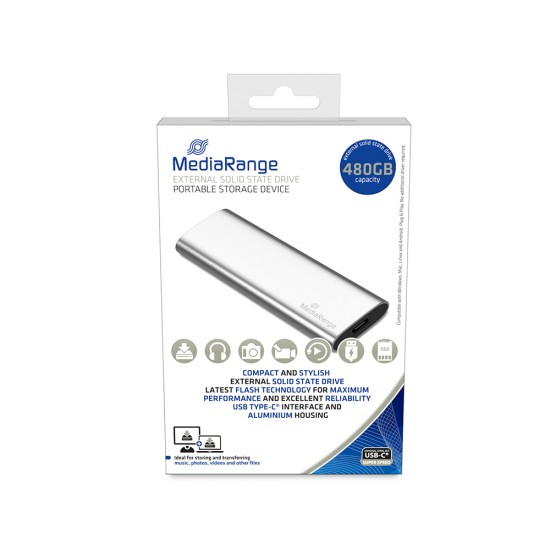 MediaRange Εξωτερικός Σκληρός Δίσκος SSD USB Type-C 480GB (Silver) (MR1102)
