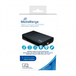 MediaRange Mobile Power Bank 8.800mAh with Dual USB Output and built-in torch (MR752)