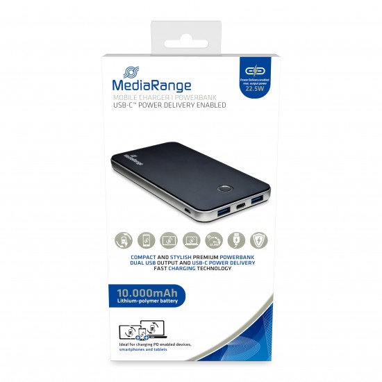 MediaRange Mobile Power Bank 10.000mAh with USB-C Power Delivery fast charge technology (MR753)