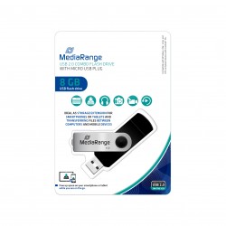 MediaRange USB combo flash drive with micro USB (OTG) plug, 8GB (MR930-2)
