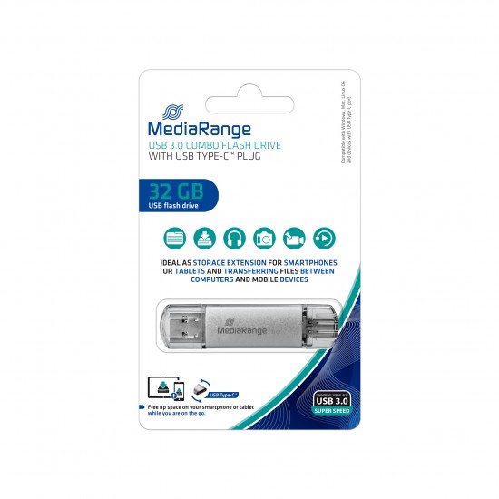 MediaRange USB 3.0 Combo Flash Drive with USB Type-C™ plug, 32GB (MR936)