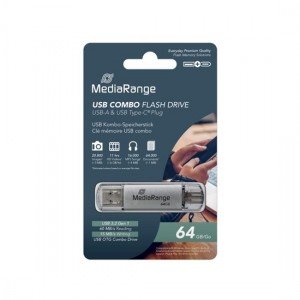 MediaRange USB 3.0 Combo Flash Drive with USB Type-C™ plug, 64GB (MR937)