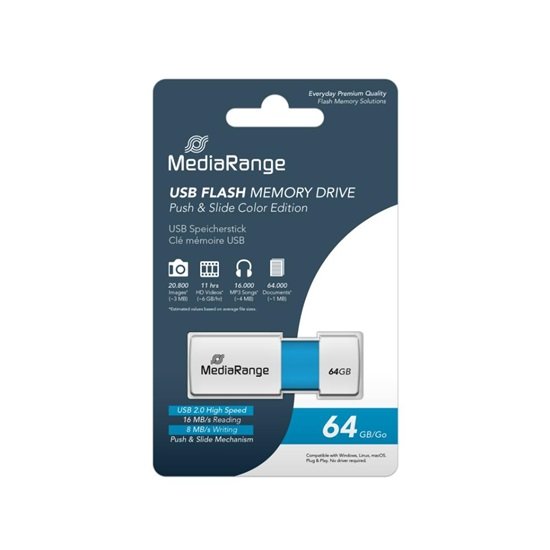 MediaRange USB 2.0 flash drive, color edition, light blue, 64GB (MR974)