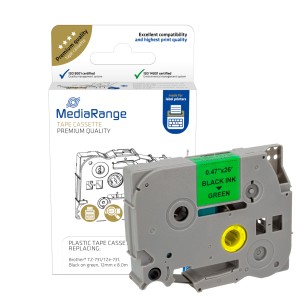 Mediarange Πλαστική Ταινία Ετικετογράφου (Brother TZ-731/TZe-731) 12 mm x 8 m (Μαύρα Γράμματα σε Πράσινο Φόντο) (MRBTZ731)