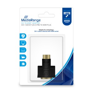 MediaRange DVI to HDMI adapter, gold-plated, DVI-I socket (24+5 Pin)/HDMI plug, black (MRCS171) MediaRange DVI to HDMI adapter, gold-plated, DVI-I socket (24+5 Pin)/HDMI plug, black (MRCS171)