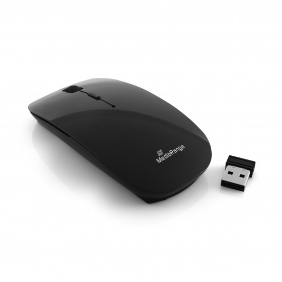 MediaRange 3-button wireless optical mouse, silent-click, glossy-black (MROS215)