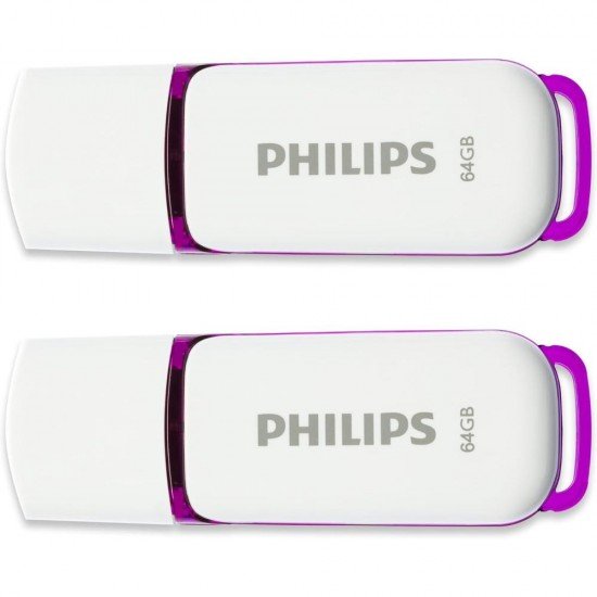 Philips Snow 2-Pack 64GB USB 2.0 Stick Μωβ (FM64FD70D/00)