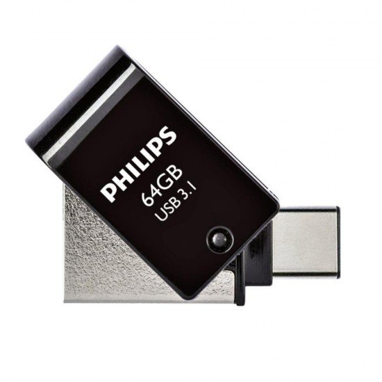 Philips 2-in-1 64GB USB 3.1 Stick με σύνδεση USB-C Μαύρο (PHUSB64G2IN1OTGGU3C)