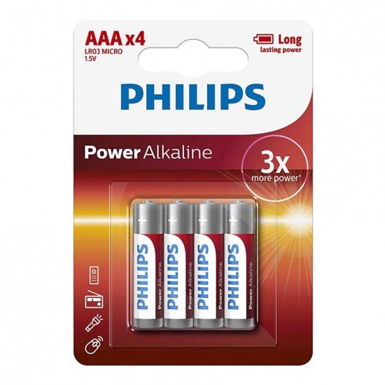 Philips AAA Αλκαλικές Μπαταρίες Υψηλής Απόδοσης 1.5V 4pcs (LR03P4B/GRS)