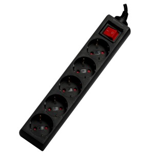 Spacer Πολύπριζο, Schuko x 5, 3 m, 16 A, Max. 3500W, Surge Protection, Child Protection, Black, (PP-5-30v2)