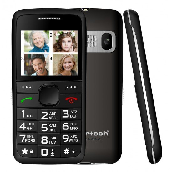 POWERTECH κινητό τηλέφωνο Sentry Eco V2, dual SIM, πλήκτρο SOS, μαύρο