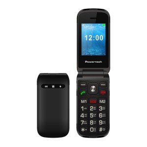 POWERTECH κινητό τηλέφωνο Milly Flip V2, 2.4", dual SIM, πλήκτρο SOS, μαύρο (PTM-38)