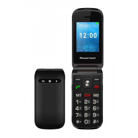 POWERTECH κινητό τηλέφωνο Milly Flip V2, 2.4", dual SIM, πλήκτρο SOS, μαύρο (PTM-38)