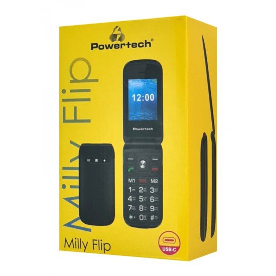 POWERTECH κινητό τηλέφωνο Milly Flip V2, 2.4", dual SIM, πλήκτρο SOS, μαύρο (PTM-38)