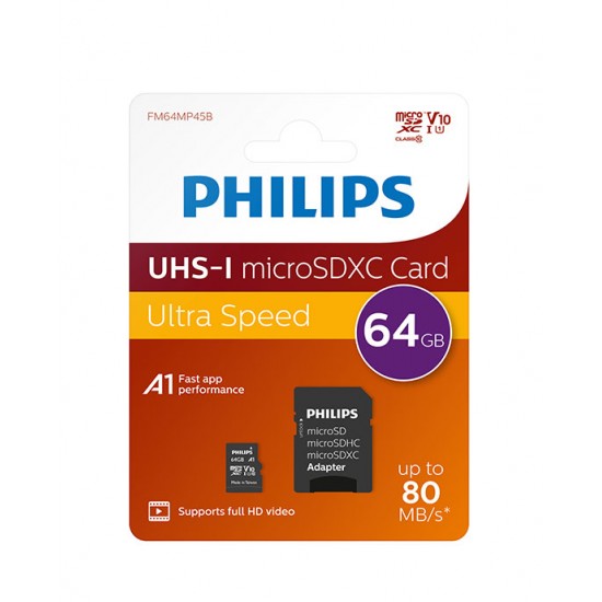 Philips MicroSD+adapter class10 UHS1 64GB