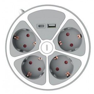 Technik Στρογγυλό Πολύπριζο 4 Θέσεων 1,4m Καλώδιο + USB-A + USB-C 16A Technik Στρογγυλό Πολύπριζο 4 Θέσεων 1,4m Καλώδιο + USB-A + USB-C 16A
