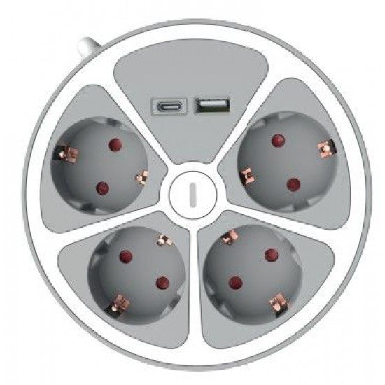 Technik Στρογγυλό Πολύπριζο 4 Θέσεων 1,4m Καλώδιο + USB-A + USB-C 16A