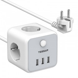 TESSAN TS301 Πολύπριζο 3 Θέσεων, 3 USB, γκρι, λευκό