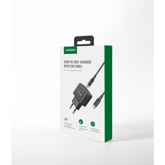 UGREEN CD250 Wall Charger, 25W, USB-C (Black) + USB-C to USB-C Cable, 2m (Black) 50581