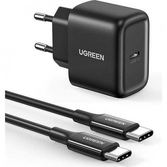 UGREEN CD250 Wall Charger, 25W, USB-C (Black) + USB-C to USB-C Cable, 2m (Black) 50581