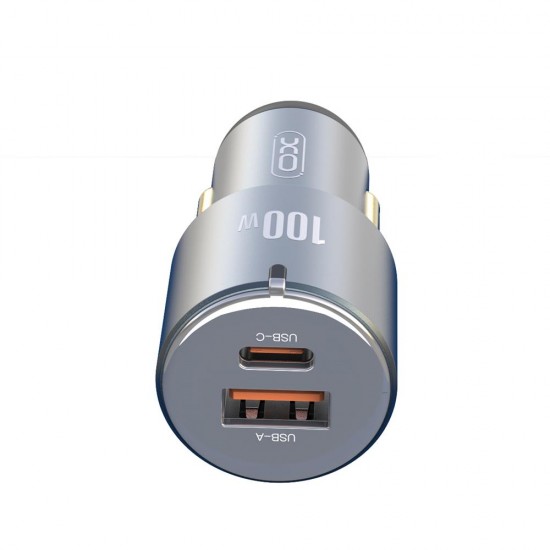 XO car charger CC47 PD QC 3.0 100W 1x USB 1x USB-C dark gray