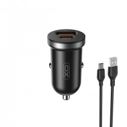 XO car charger CC56 PD 30W QC 1x USB 1x USB-C black + USB - USB-C cable