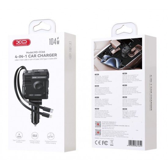 XO CC66 Μηχανικός 4-in-1 Φορτιστής Αυτοκινήτου 65W