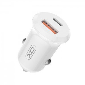 XO CC69 Universal φορτιστής αυτοκινήτου με 2 εξόδους, 1x USB-A & 1x USB-C σε λευκό χρώμα